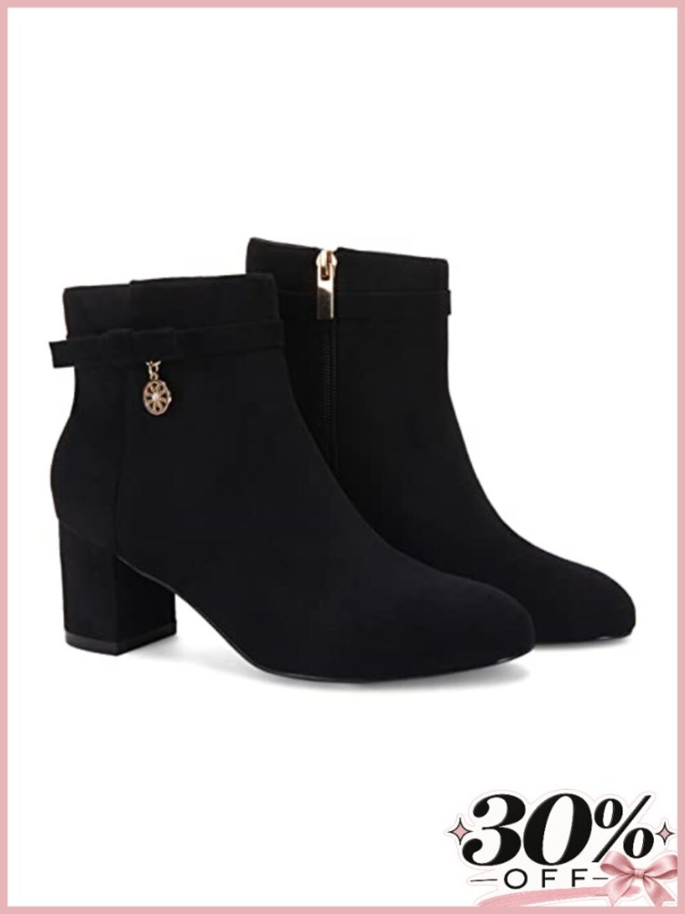 Womens Ankle Boots Chunky Block Heel Suede Leather Tie Knot Side Zipper